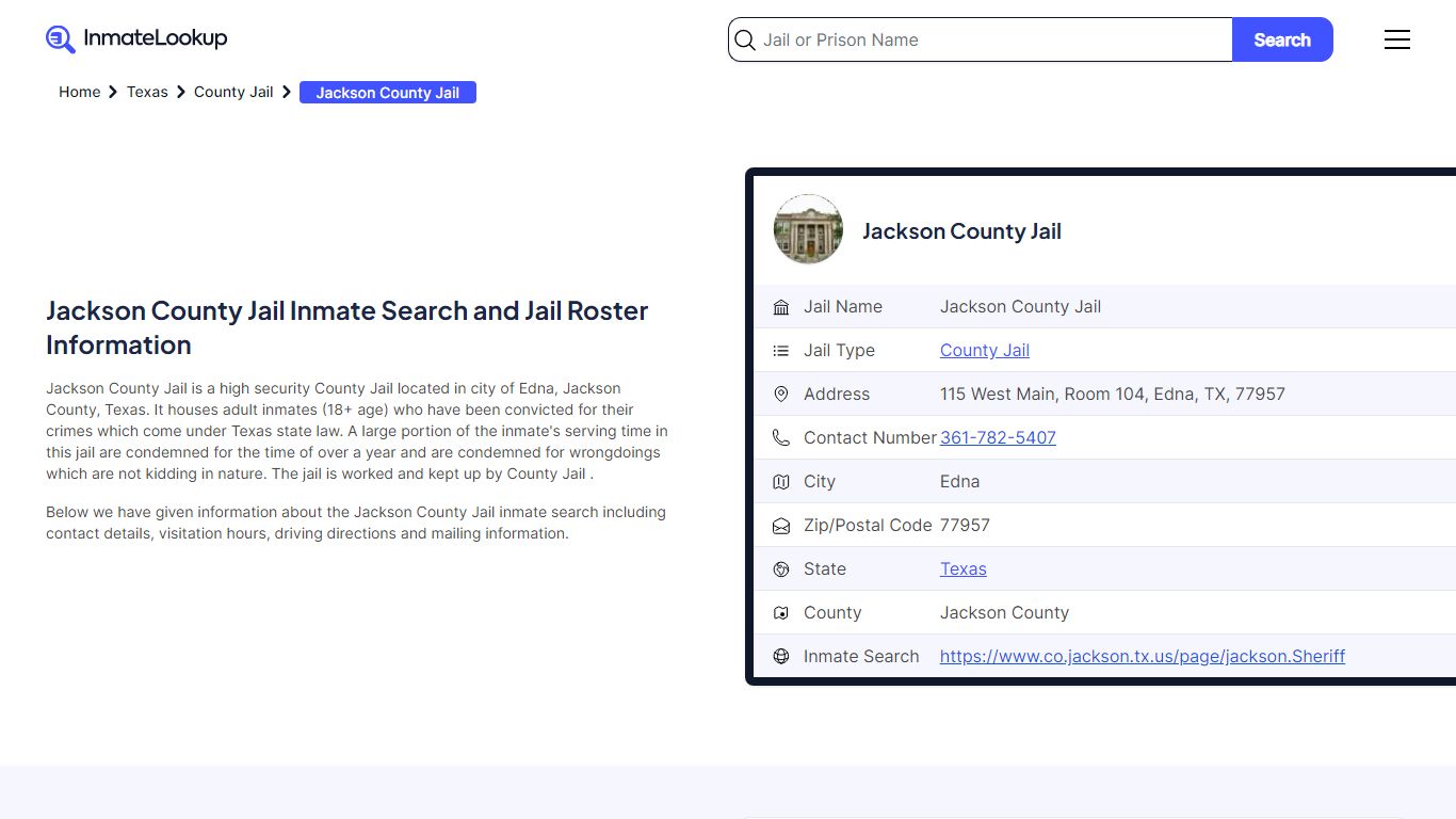 Jackson County Jail (TX) Inmate Search Texas - Inmate Lookup